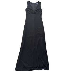 Vintage Y2K Black Sleeveless Beaded V-Neck Formal Party Prom Dress Gown Size‎ S